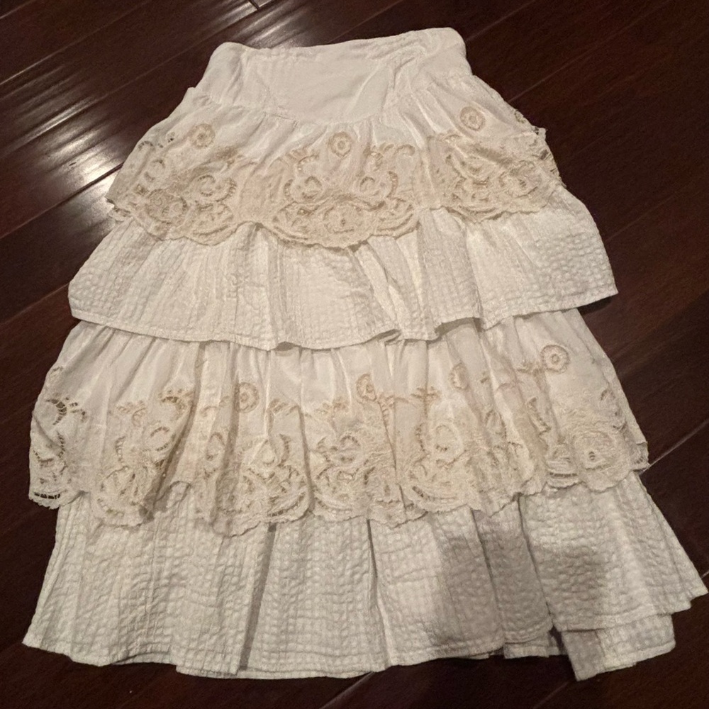 Anthropologie Cotton Eyelet Lace Tiered Skirt